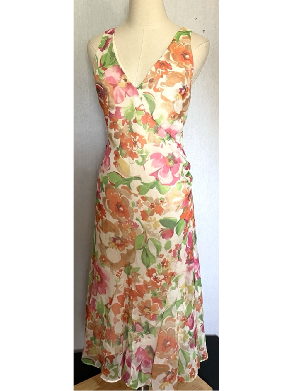 Lauren Ralph Lauren Floral Midi Dress in Peach, Pink & Green